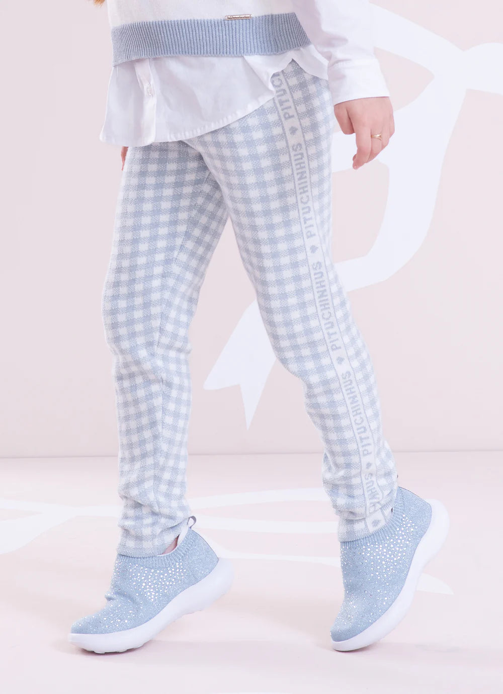 Legging Tricot Xadrez Mescla Azul Claro Pituchinhus