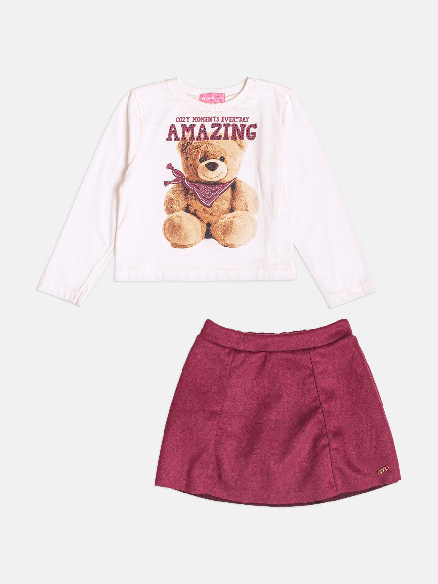 Conjunto Blusa Manga Longa Saia Perola Momi