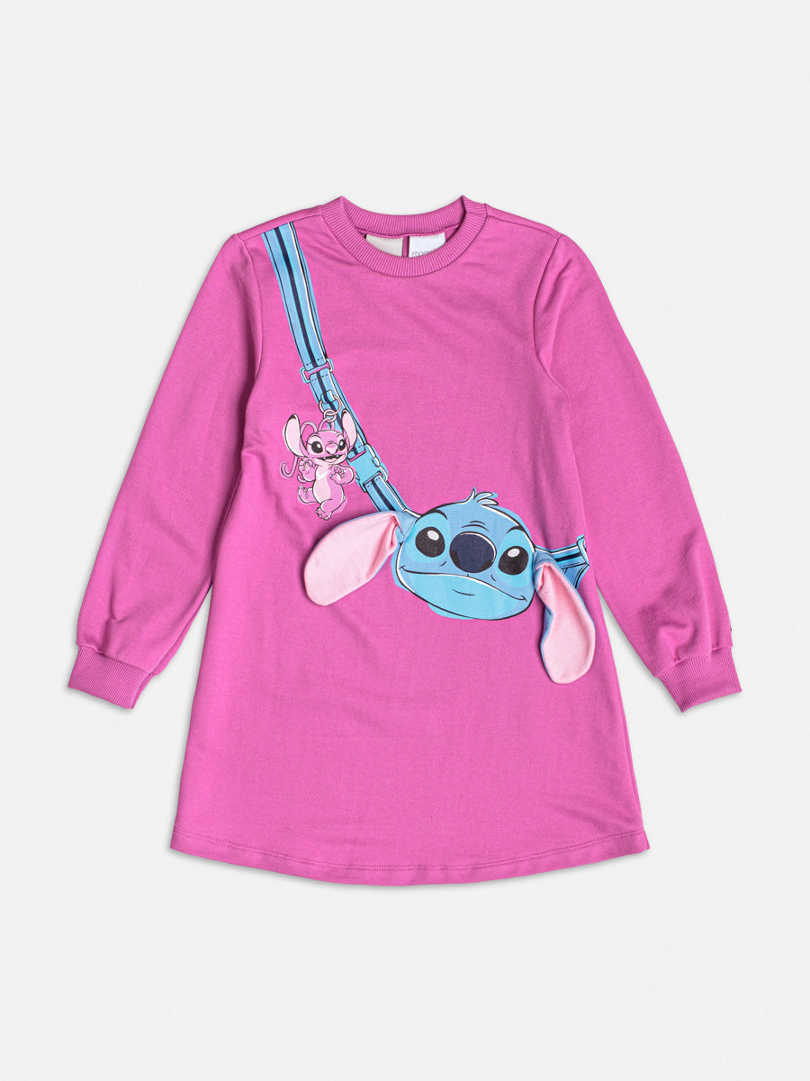 Vestido Manga Longa Stitch Com Orelhas Roxo Mystic - BambolePetit