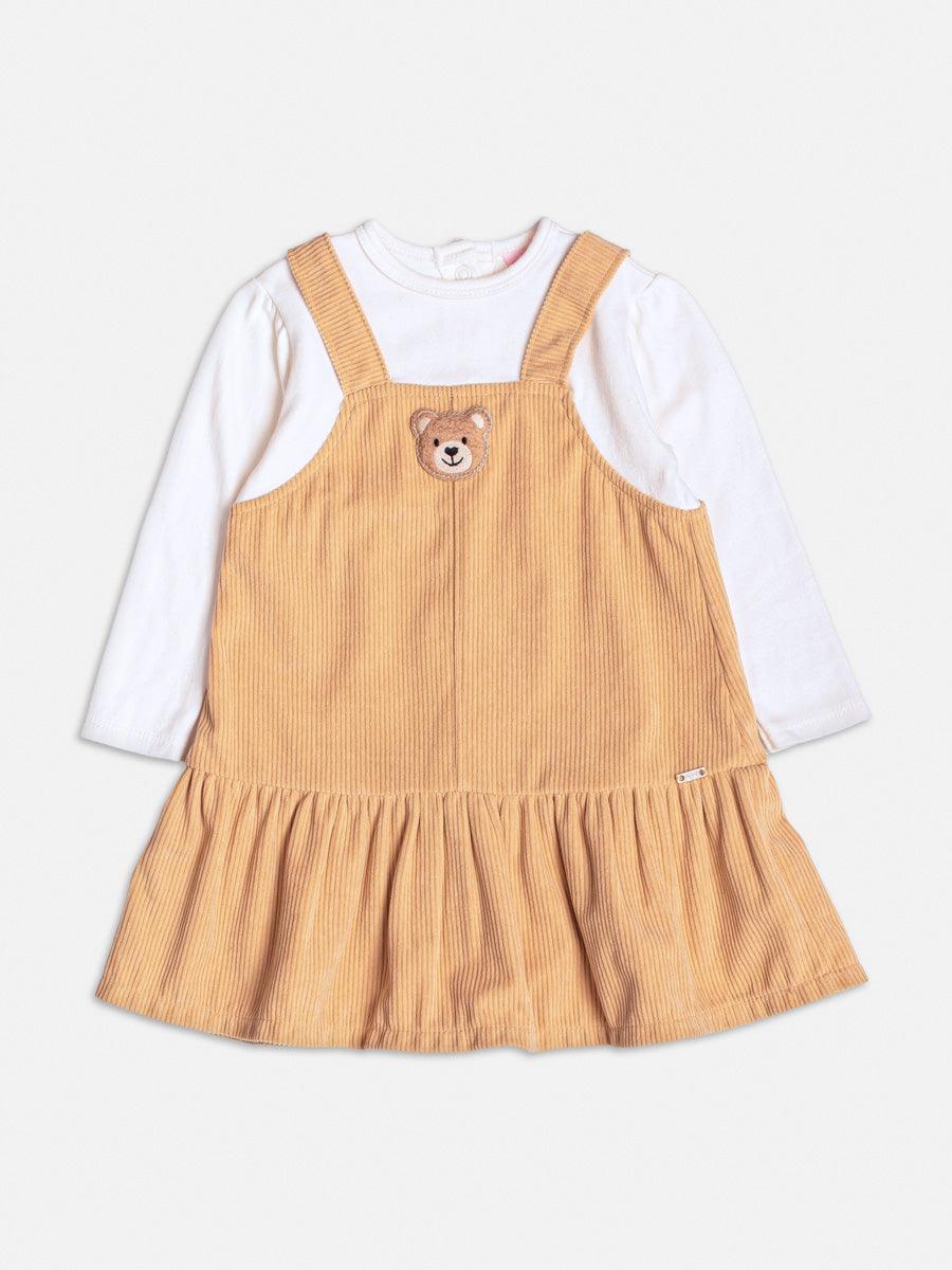 Vestido Manga Longa Salopete Cotele Perola - BambolePetit