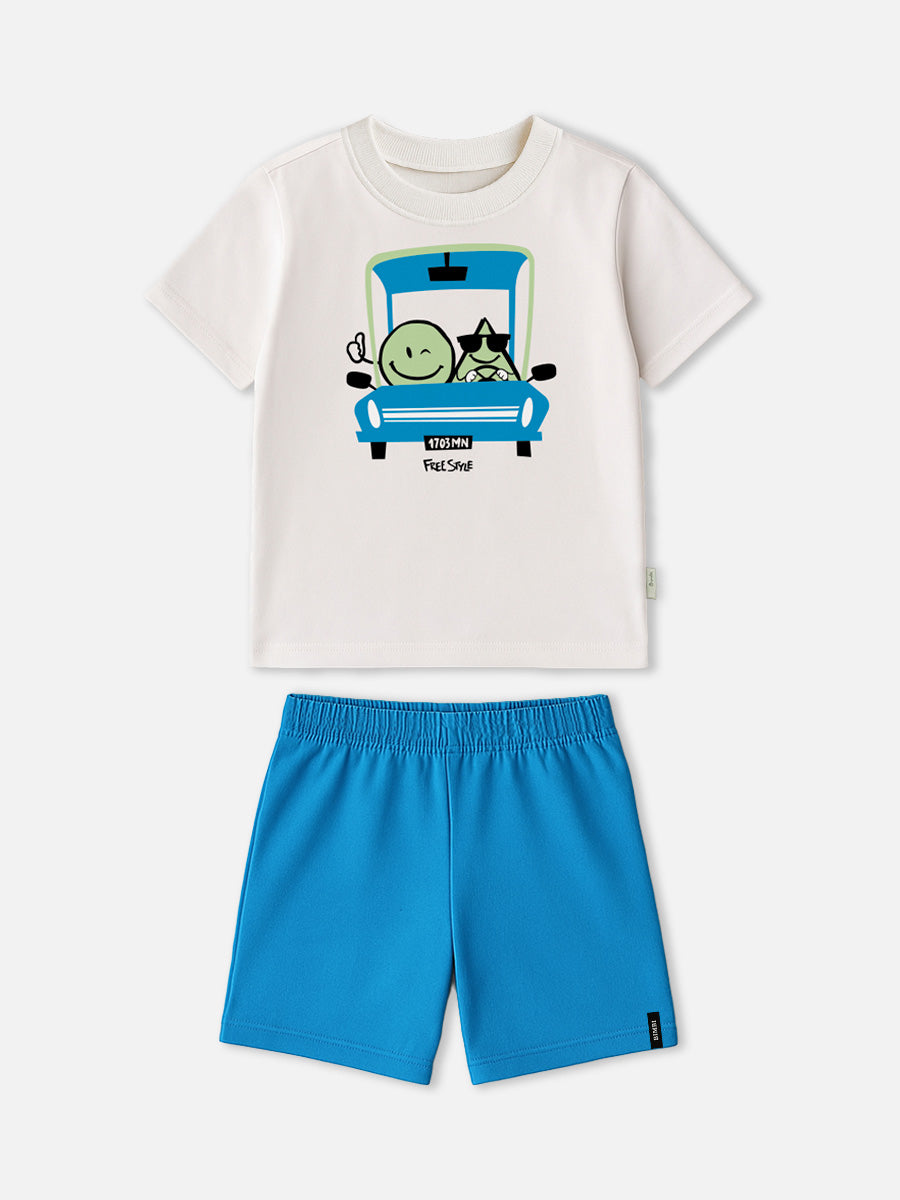 Conjunto T-Shirt e Bermuda Azul Smile Bimbi
