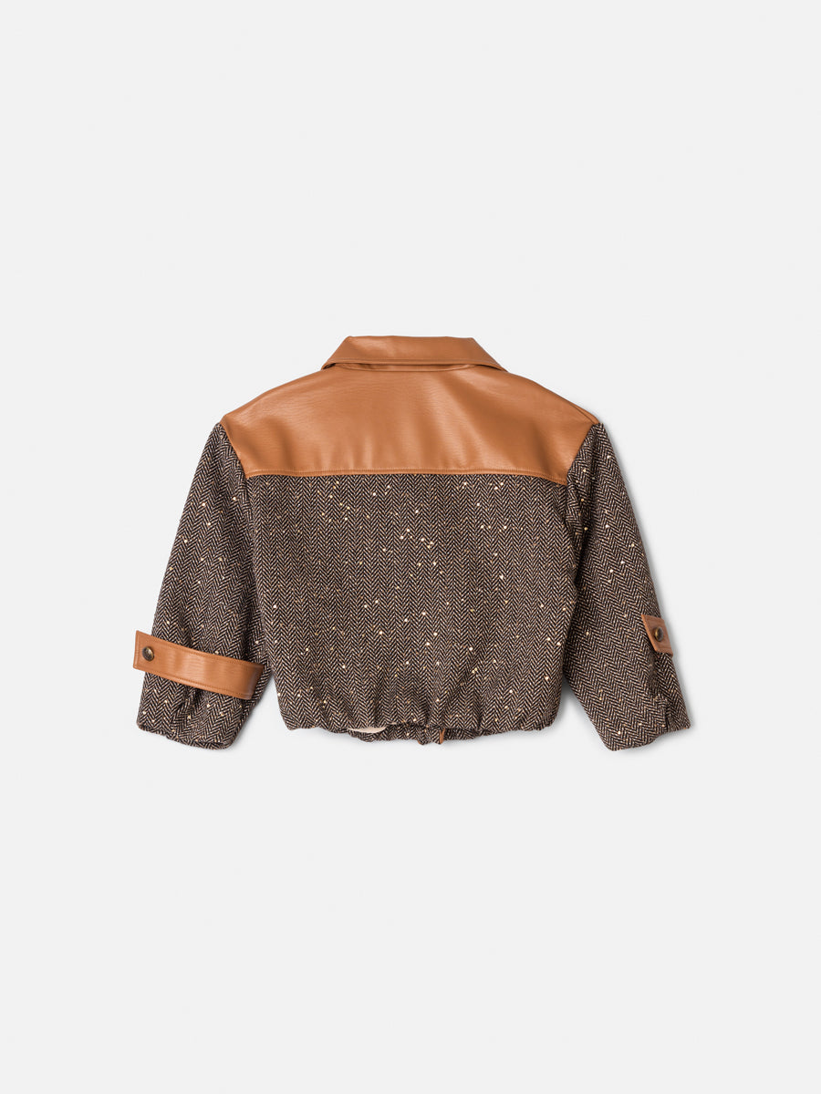 Jaqueta Tweed E Couro Toffee Animê