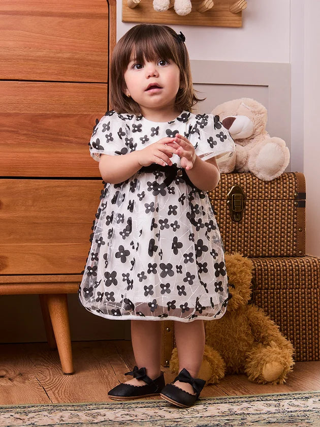 Vestido Tule Flores Pretas - BambolePetit