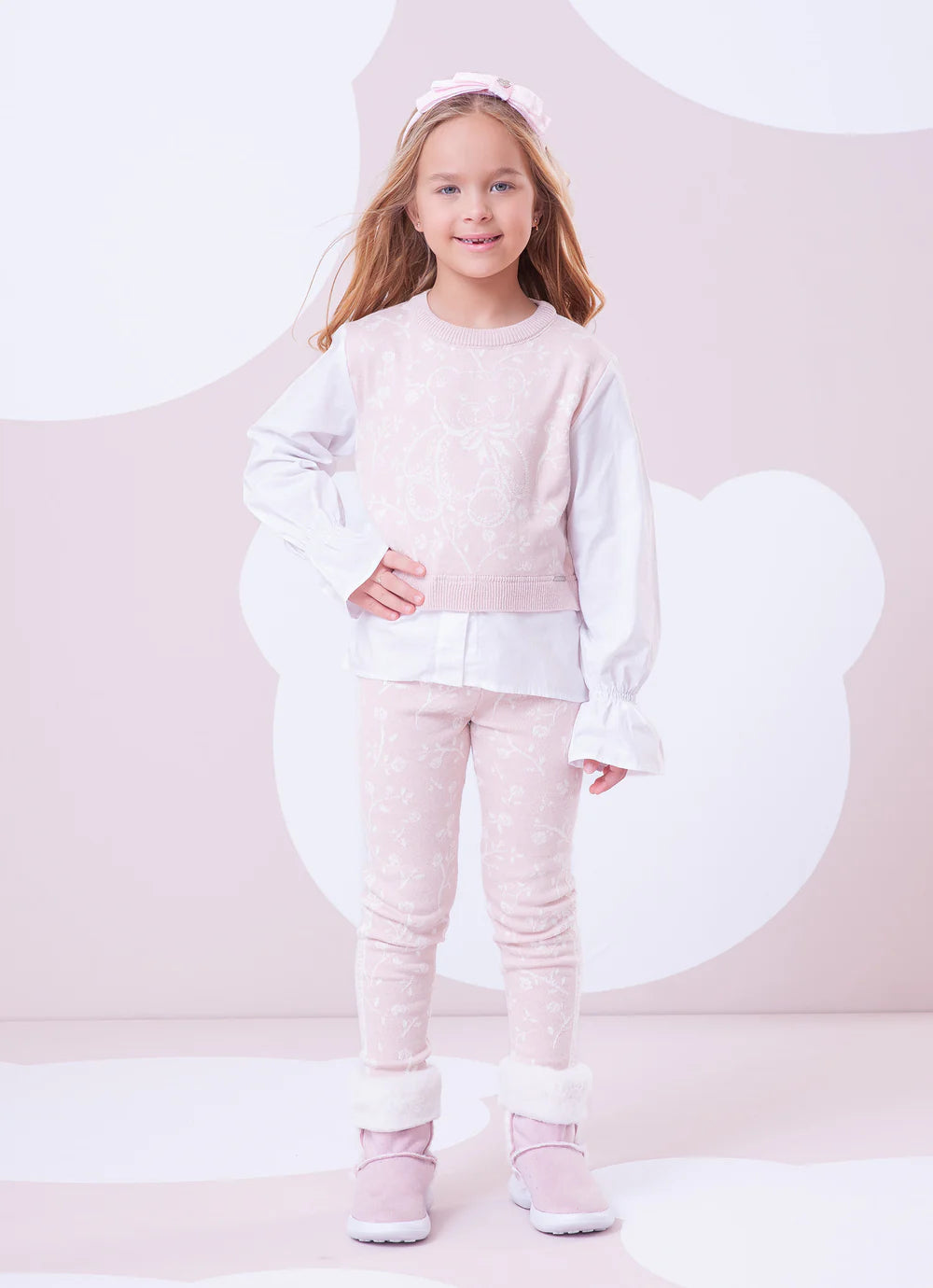 Legging Tricot Floral Rosa Mel Pituchinhus