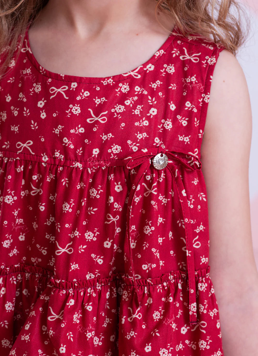 Vestido Algodão Est Mini Floral Babados Mini Flores E Lacos Pituchinhus