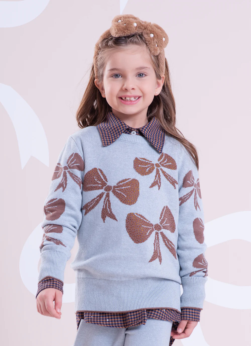 Blusa Tricot Multi Laços Cristal Mescla Azul Claro Pituchinhus