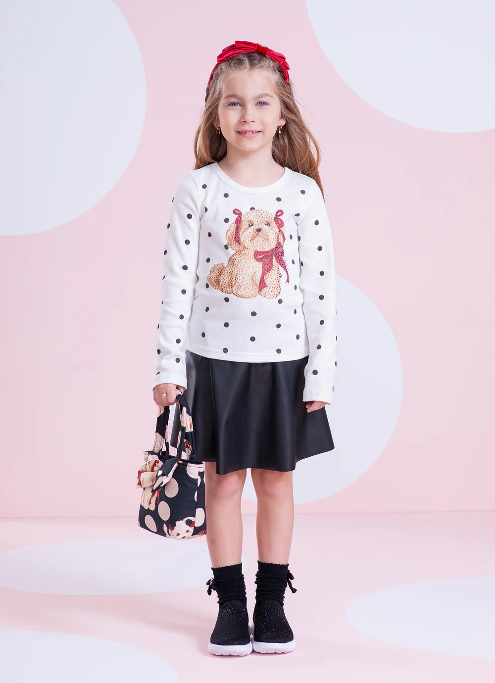 Saia Short Evasê Courino Preto Pituchinhus