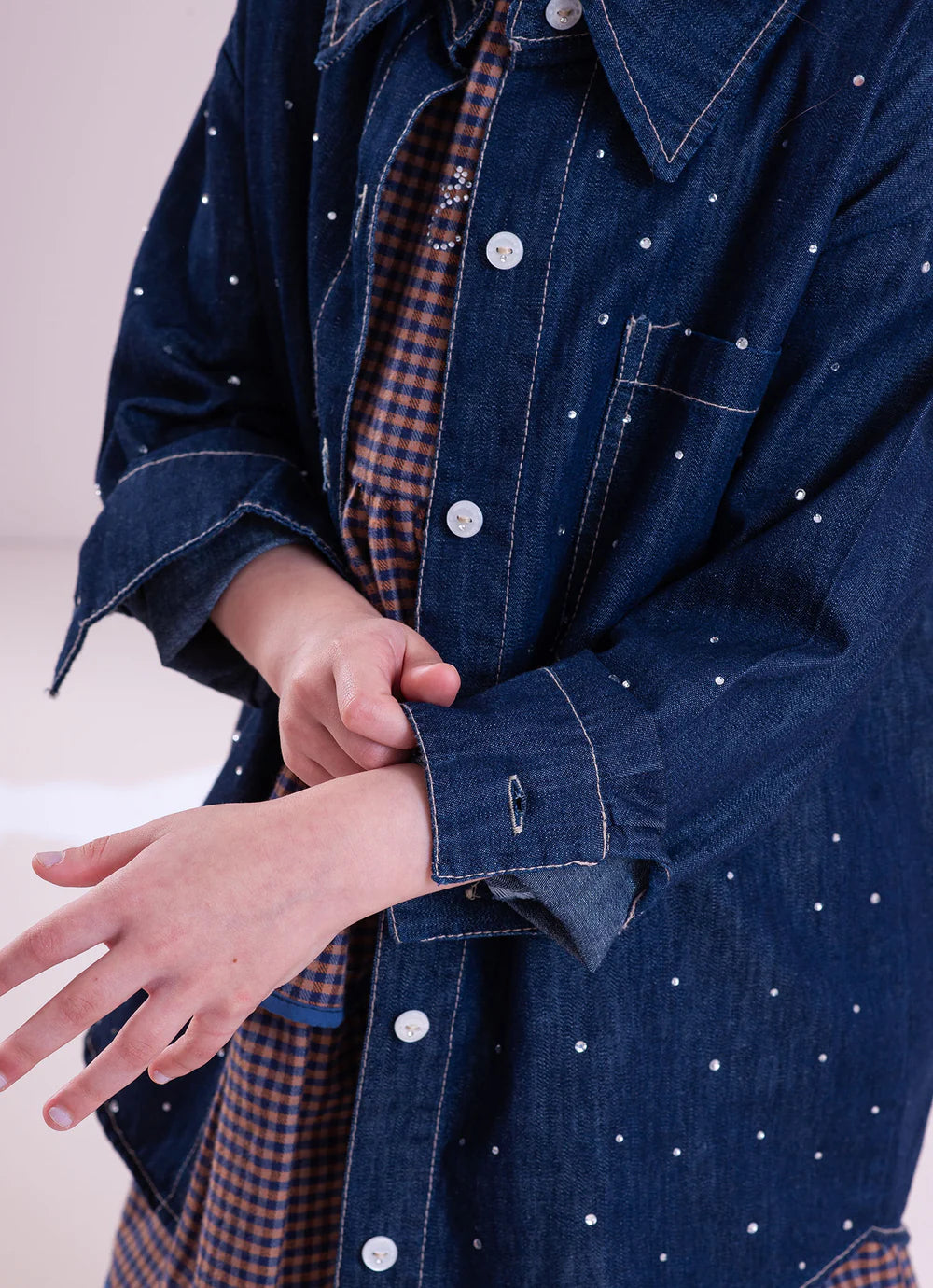 Camisa Jeans Fino Cristais Pituchinhus