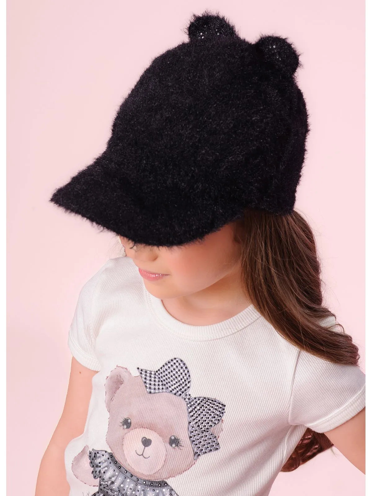 Boné Tricot Fio Fofinho Orelinhas Cristal Preto Tam Único - BambolePetit