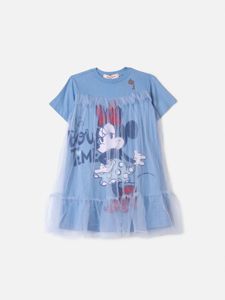 Vestido Minnie Tule Azul Celeste Animê