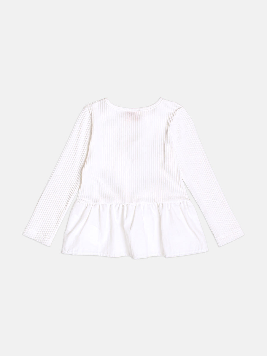 Blusa Manga Longa Canelada Com Lacinhos Off White Momi