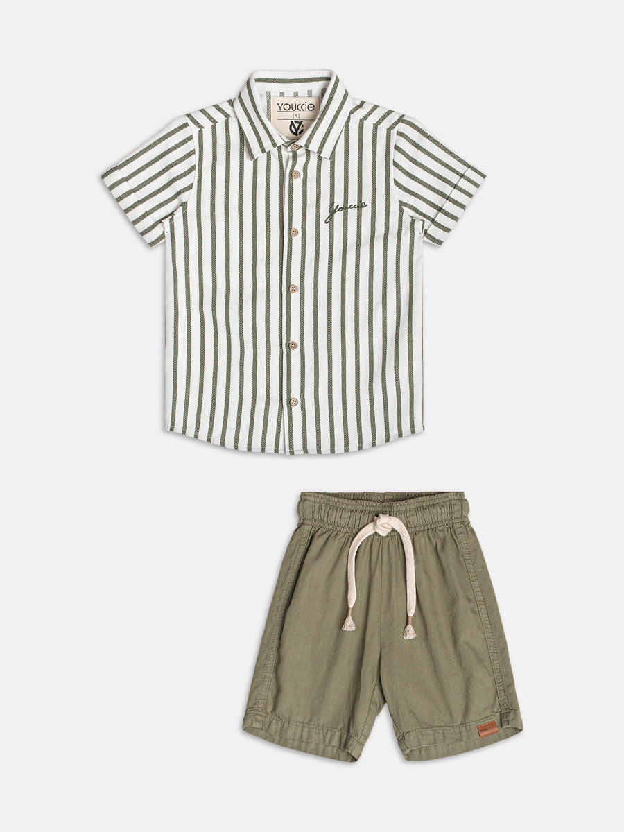 Conjunto Verde Listrado com Bordado Youccie