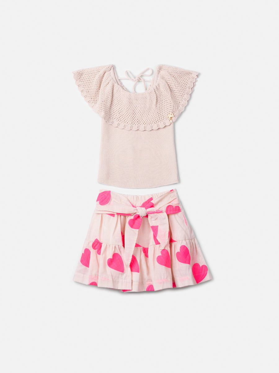 Conjunto Blusa e Saia Corações Anime