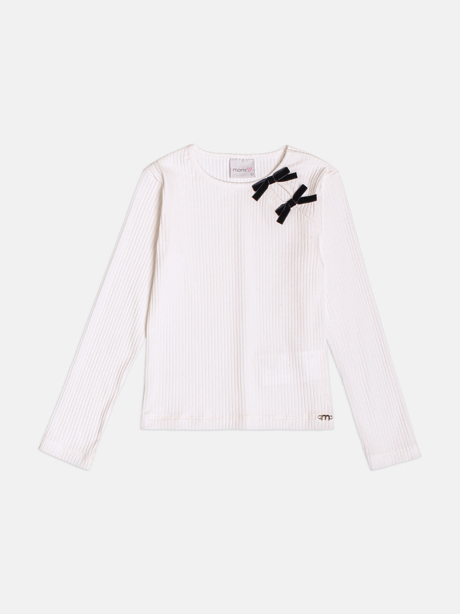 Blusa Manga Longa Com Lacos Veludo Off White Momi