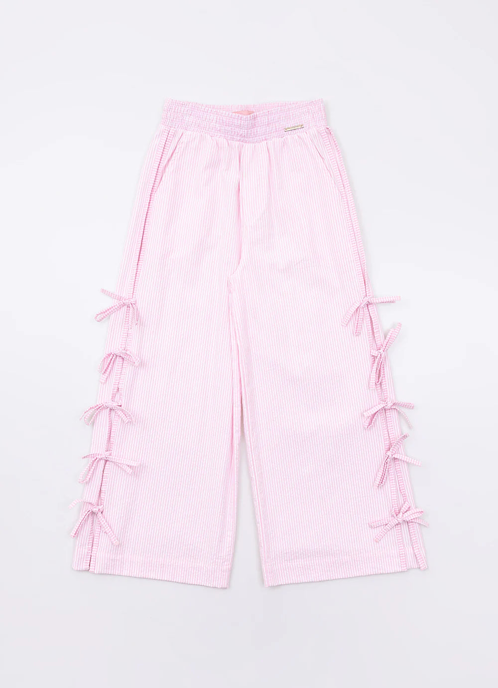 Calça Reta Algodão Listrado Laços Rosa Pituchinhus