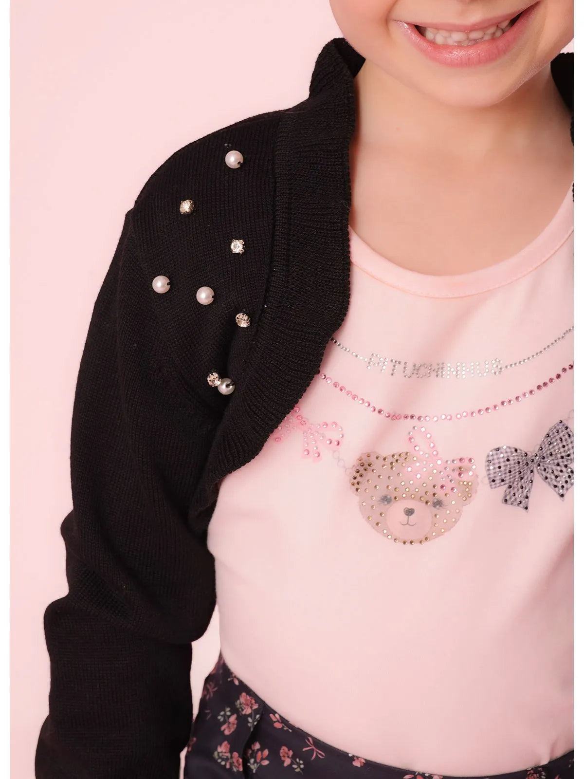 Bolero Tricot Bordado Pérolas e Cristais Preto Pituchinhus