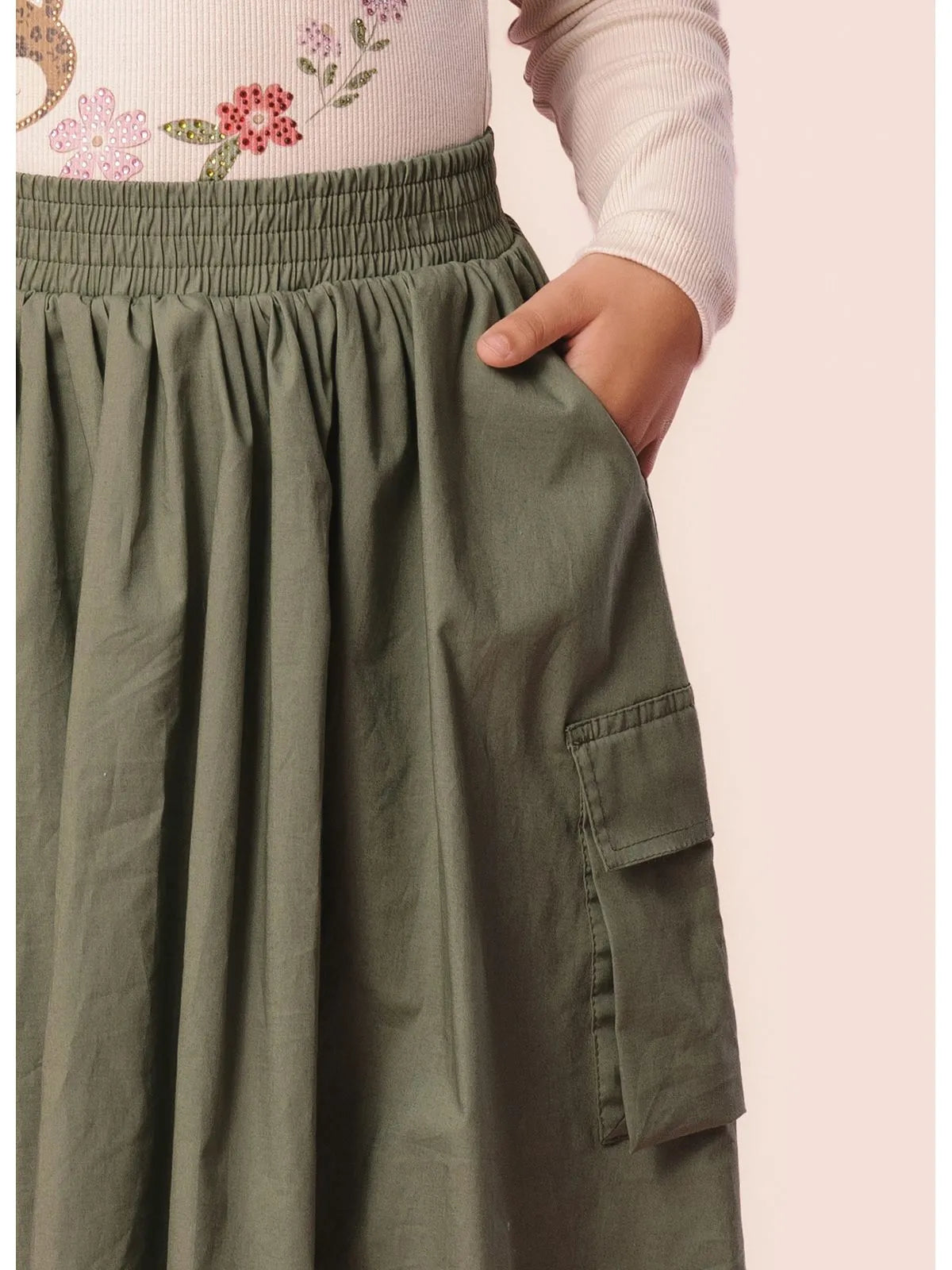 Saia Short Midi Tricoline Bolsos Verde Eucalyptus - BambolePetit