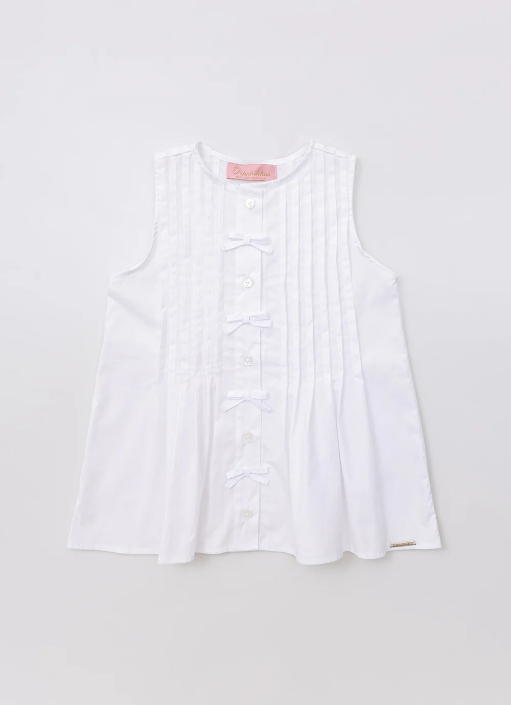 Camisa Tricoline Tominhas e Mini Laços Branca Pituchinhus