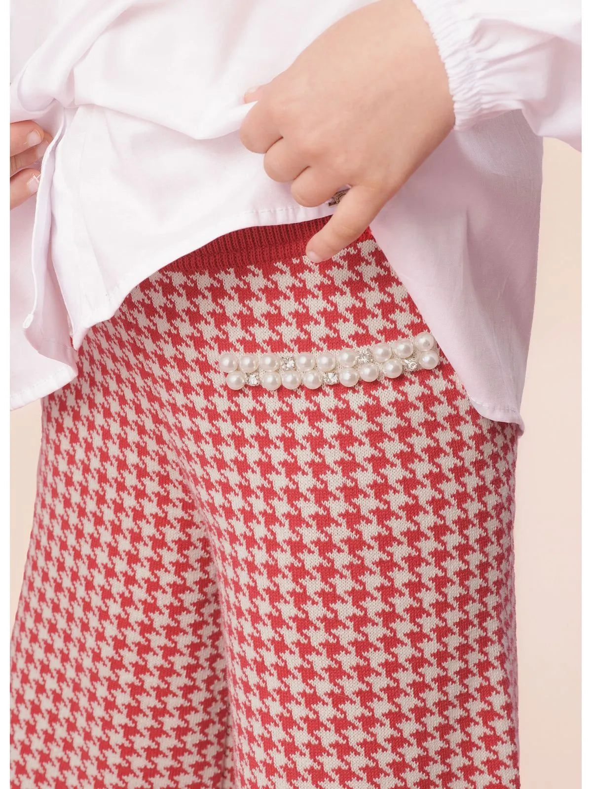 Calça Tricot Reta Pied de Poule Vermelho - BambolePetit