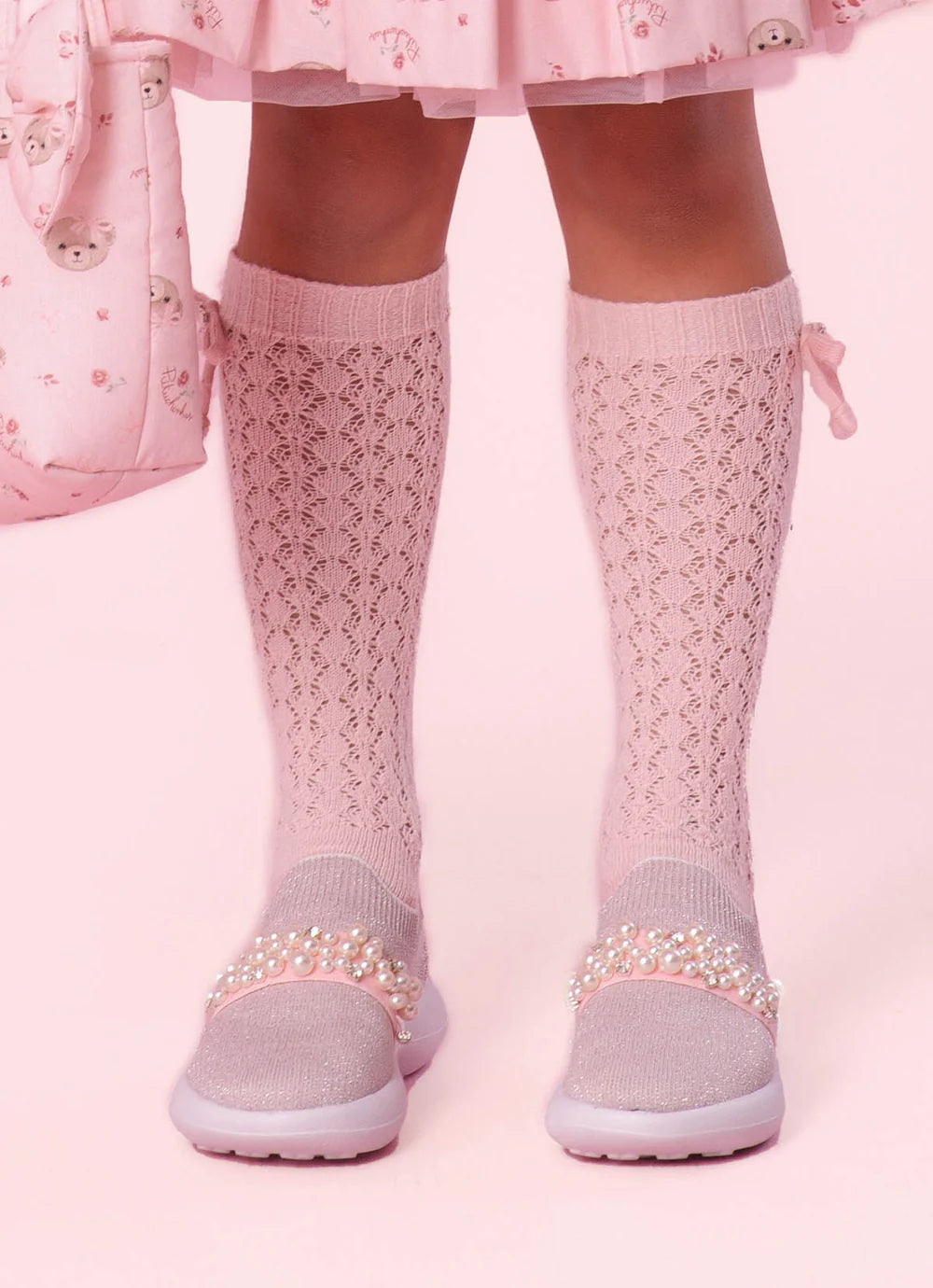 Meia Tricot Ponto Rendado Rosa Baby Pituchinhus