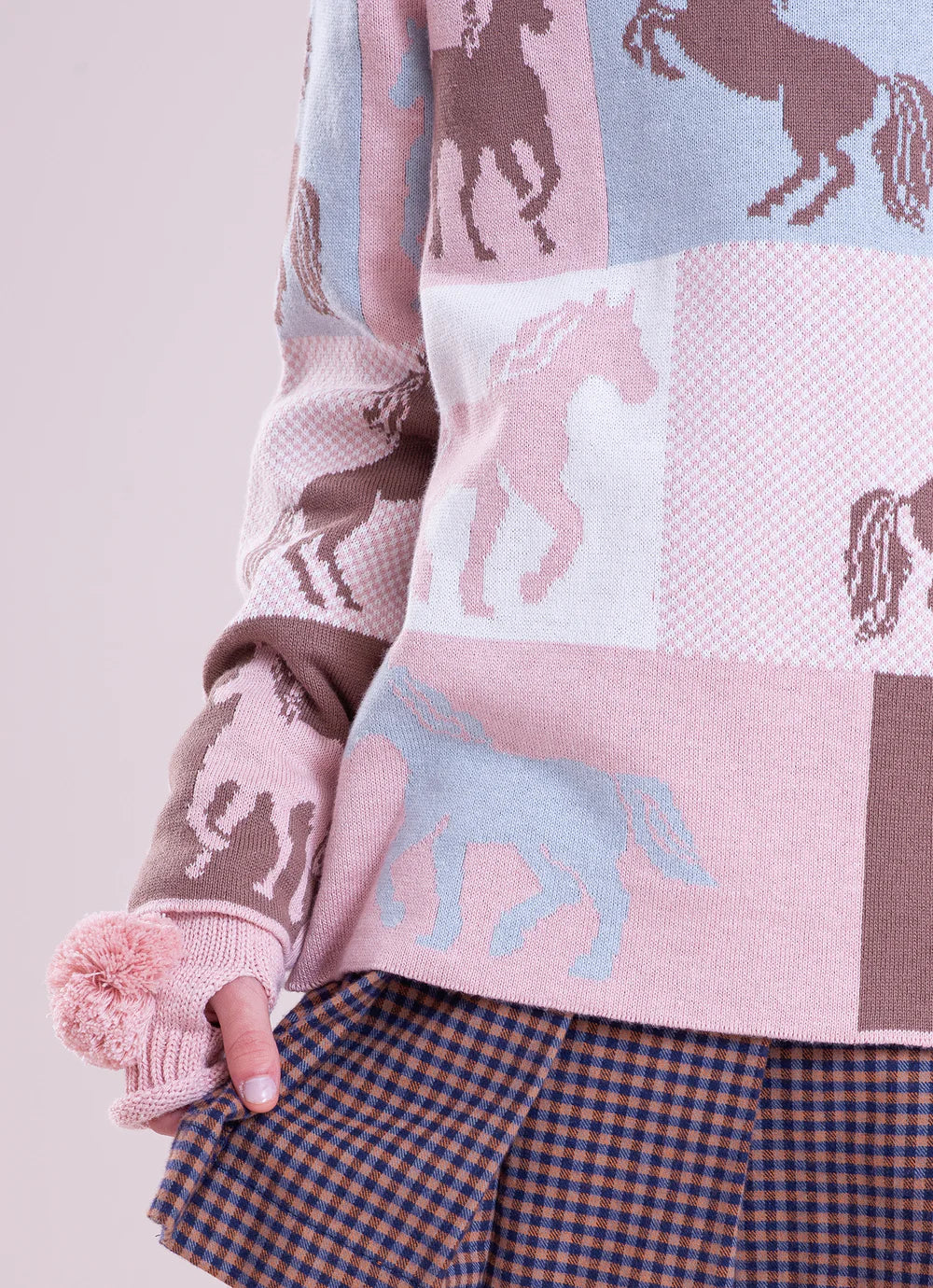 Blusa Tricot Jacquard Multi Cavalinhos Rosa Dolce Pituchinhus