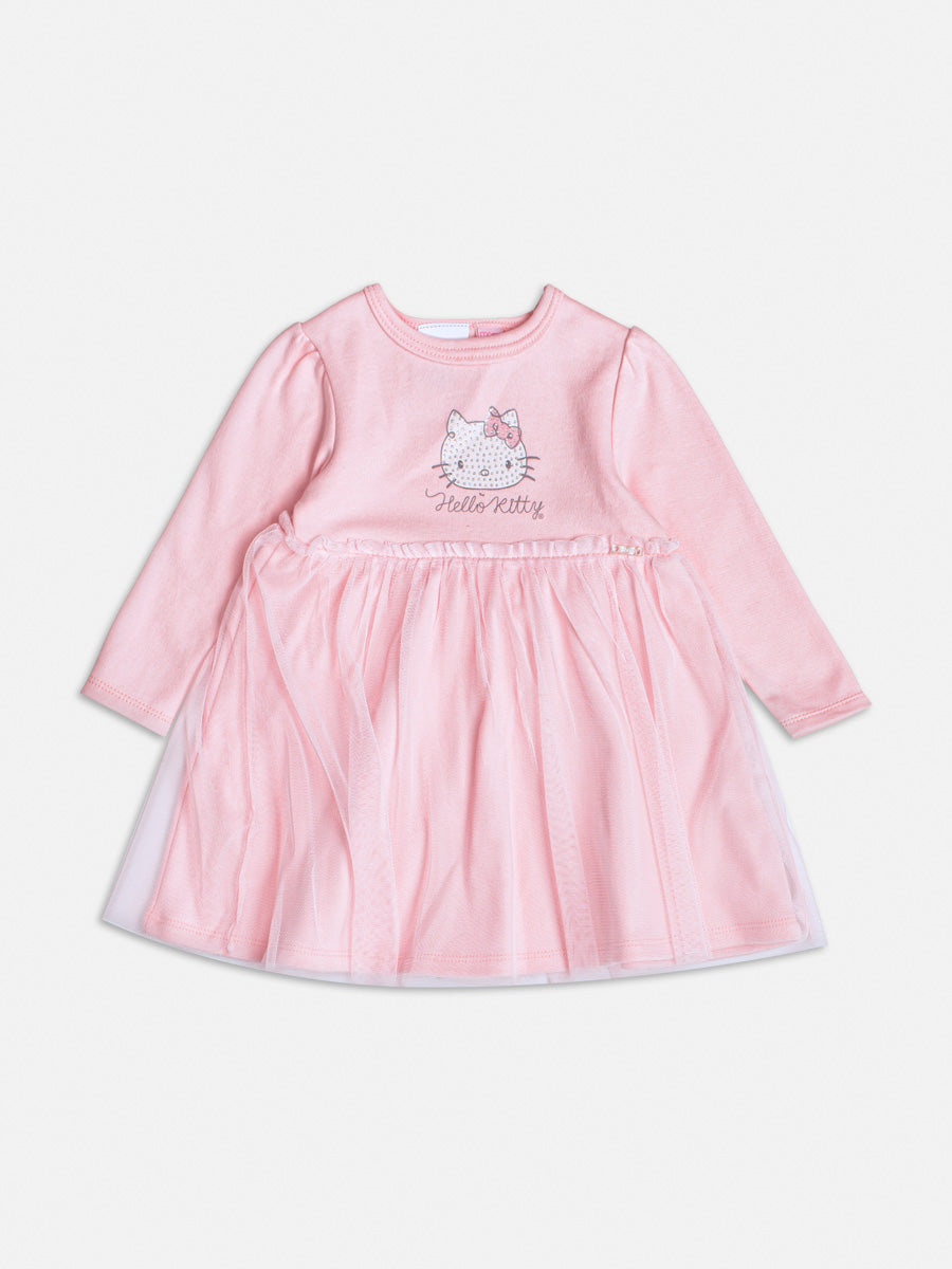 Vestido Manga Longa Hello Kitty Com Tule Rosa - BambolePetit