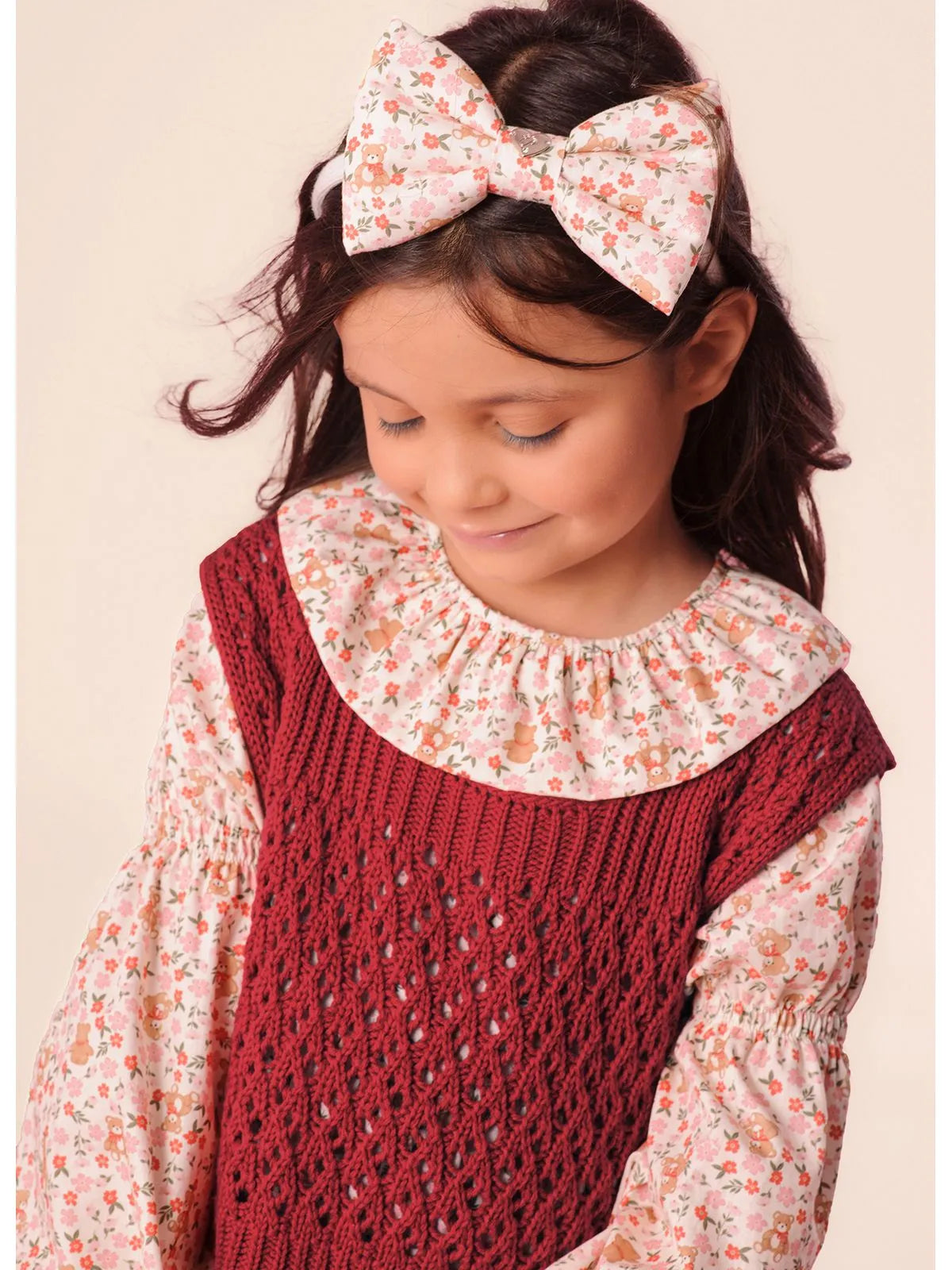 Colete Tricot Ponto Rendado Vermelho - BambolePetit