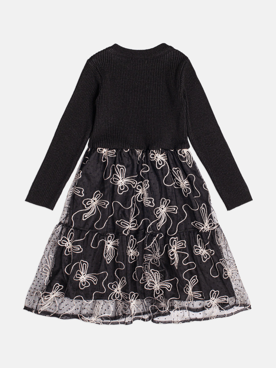 Vestido Tule Com Tricot Preto Momi