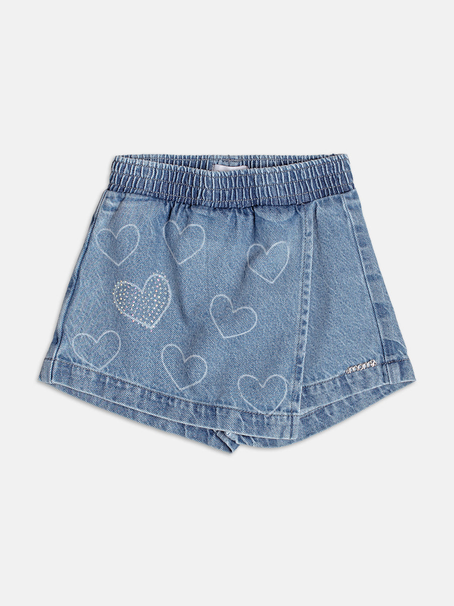 Shorts Jeans Corações e Strass Momi