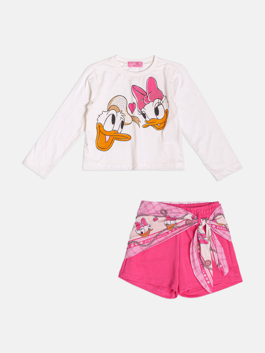 Conjunto Manga Longa Blusa Daisy Duck e Shorts Perola Momi