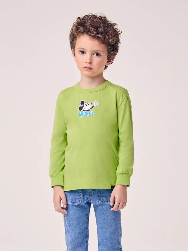 T-Shirt Manga Longa Com Estampa Verde Mickey Youccie