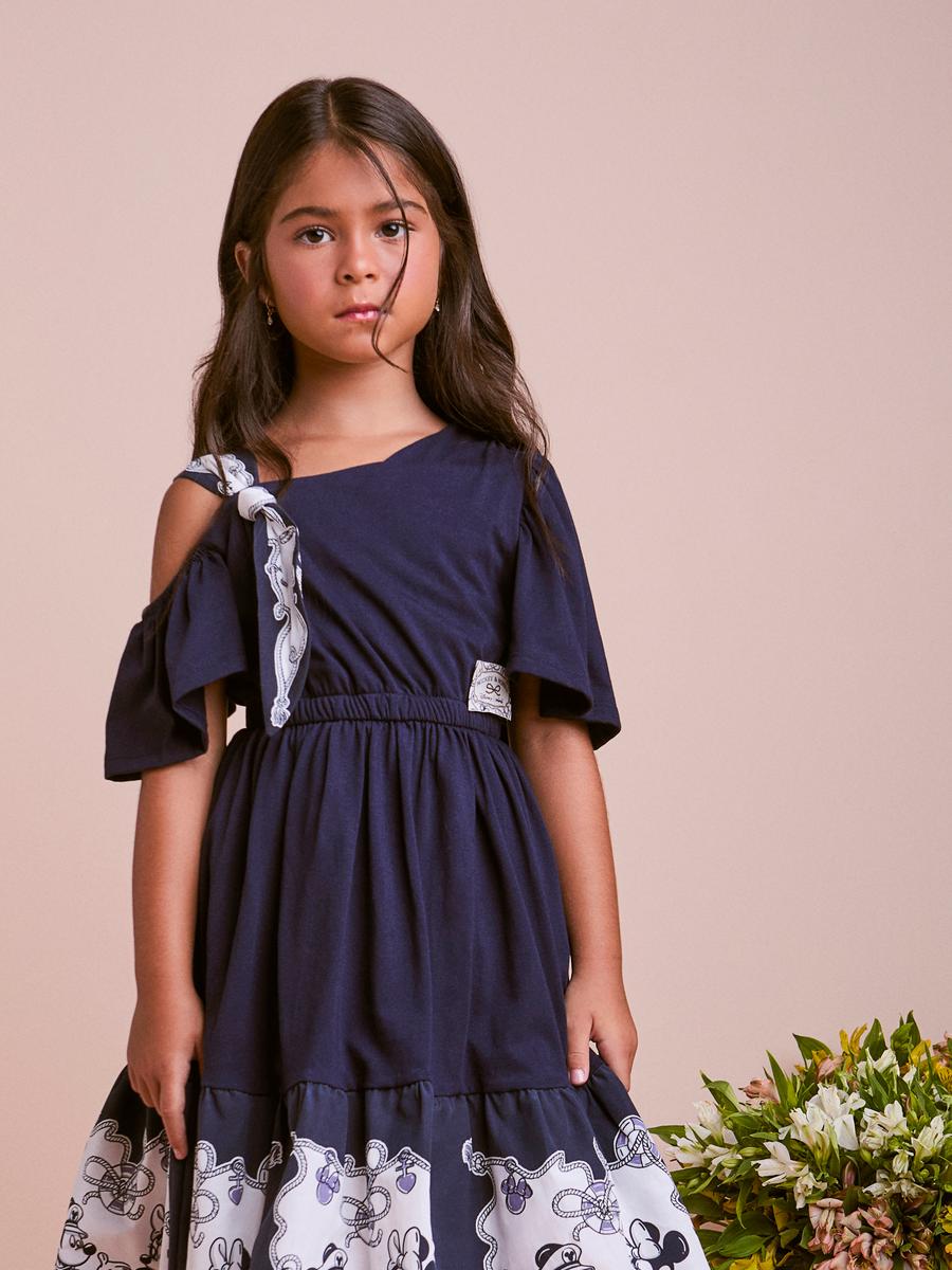 Vestido Malha Mickey e Minnie Azul Anime