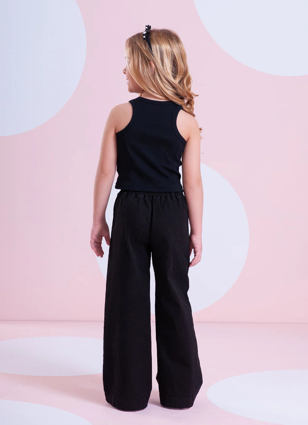 Calça Sarja Reta Laços Bordados Bolsos Preto Pituchinhus
