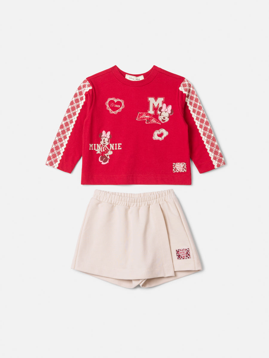 Conjunto Manga Longa Minnie e Short Vermelho Berry Animê