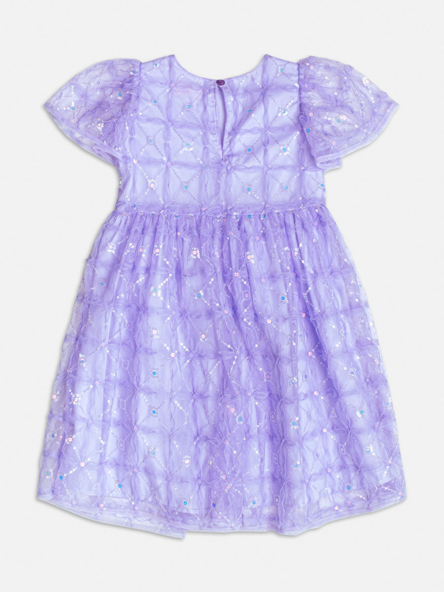 Vestido De Tule Flor E Paete Lilas - BambolePetit