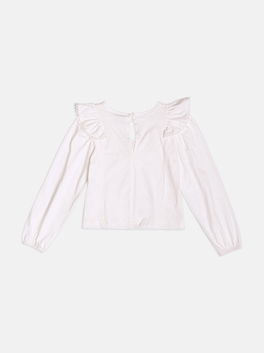 Blusa Manga Longa Com Babado E Renda Perola Momi