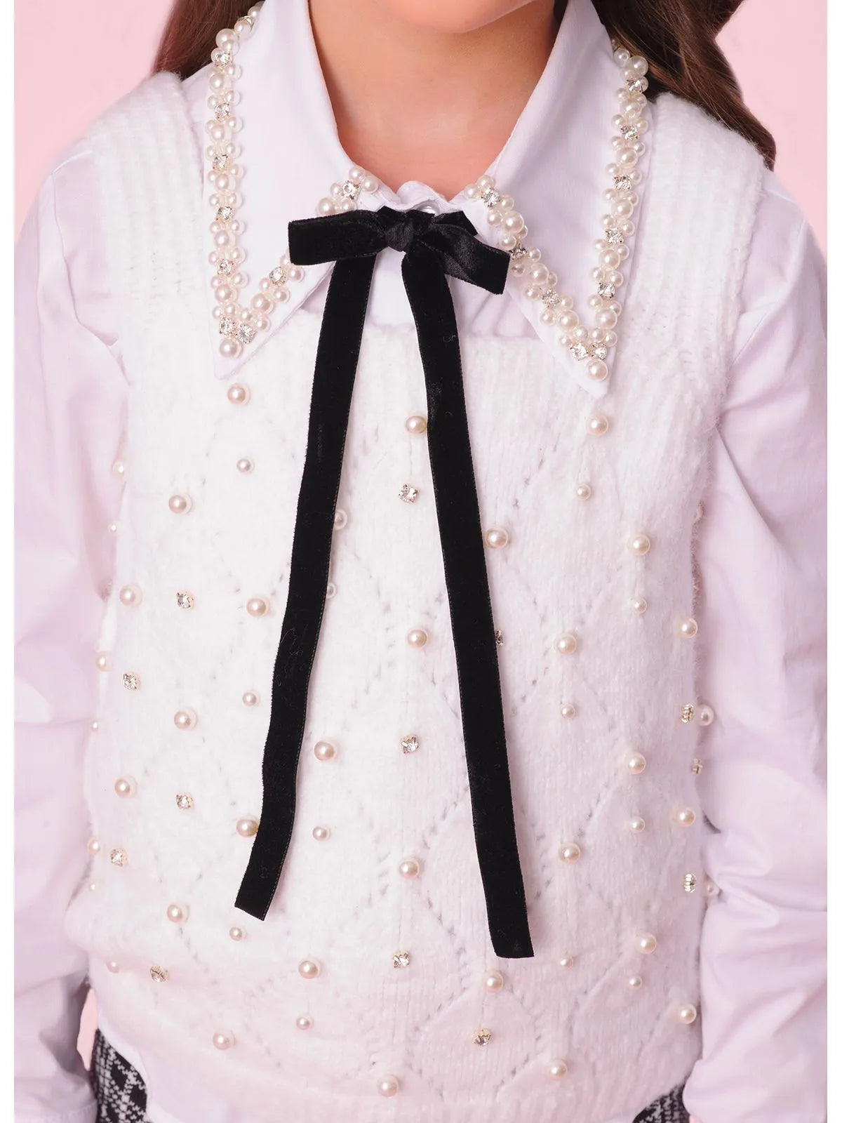 Colete Tricot Fofinho Sem Costura Bordado Off White - BambolePetit