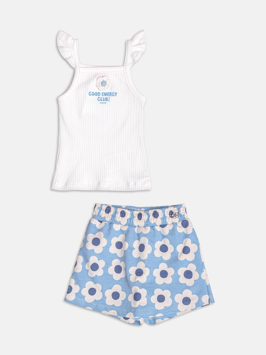 Conjunto Azul com Aplique de Flor Momi