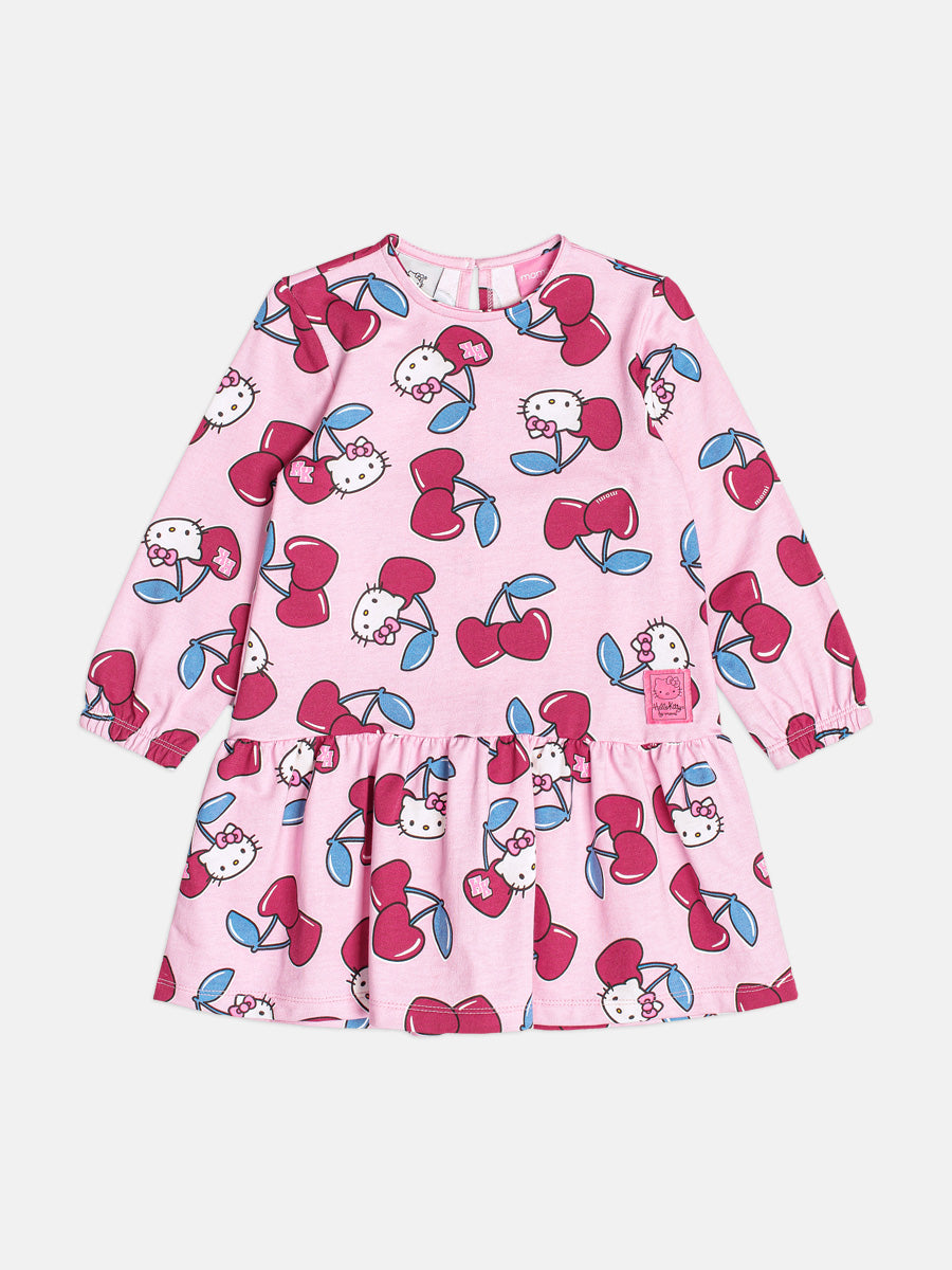 Vestido Manga Longa Moletinho Cerejas Cerejas Hello Kitty Momi