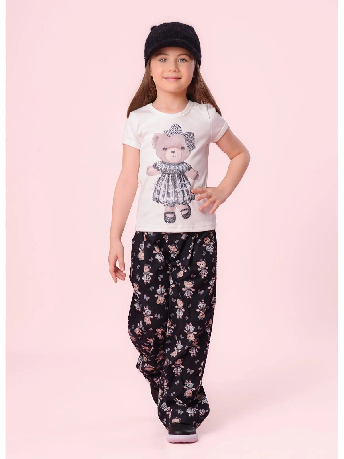 Boné Tricot Fio Fofinho Orelinhas Cristal Preto Tam Único - BambolePetit