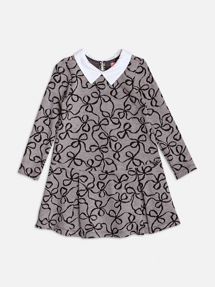 Vestido Manga Longa Jacquard Lacos Mini - BambolePetit