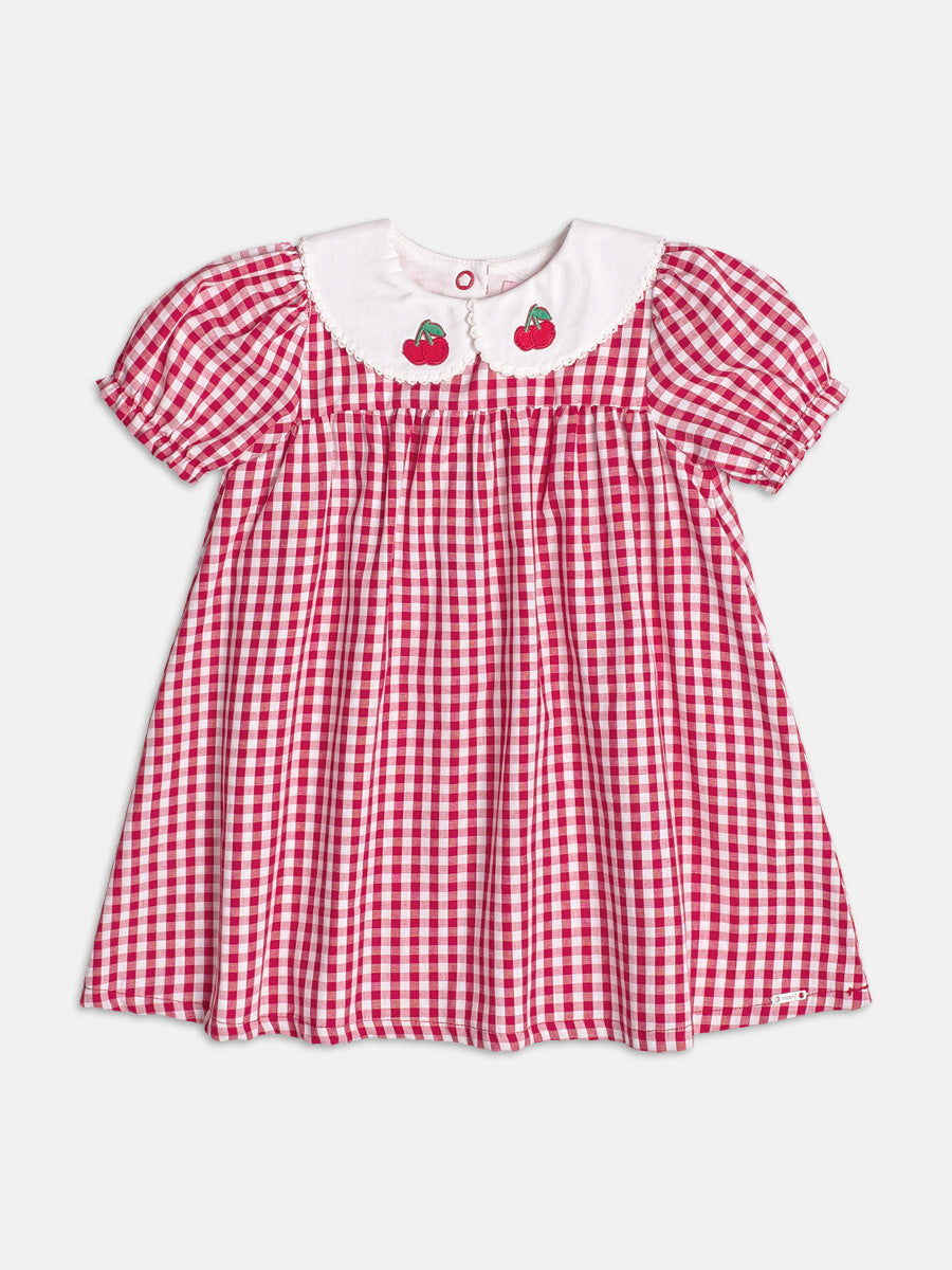 Vestido Gola Patch Cereja Branco/Vermelho Momi