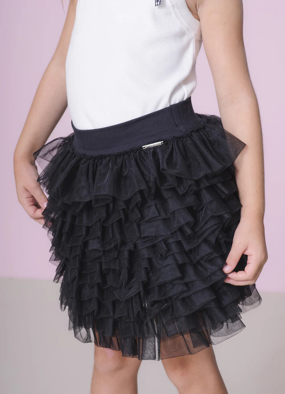 Saia Short Camadas Frufru Tule Preta Pituchinhus