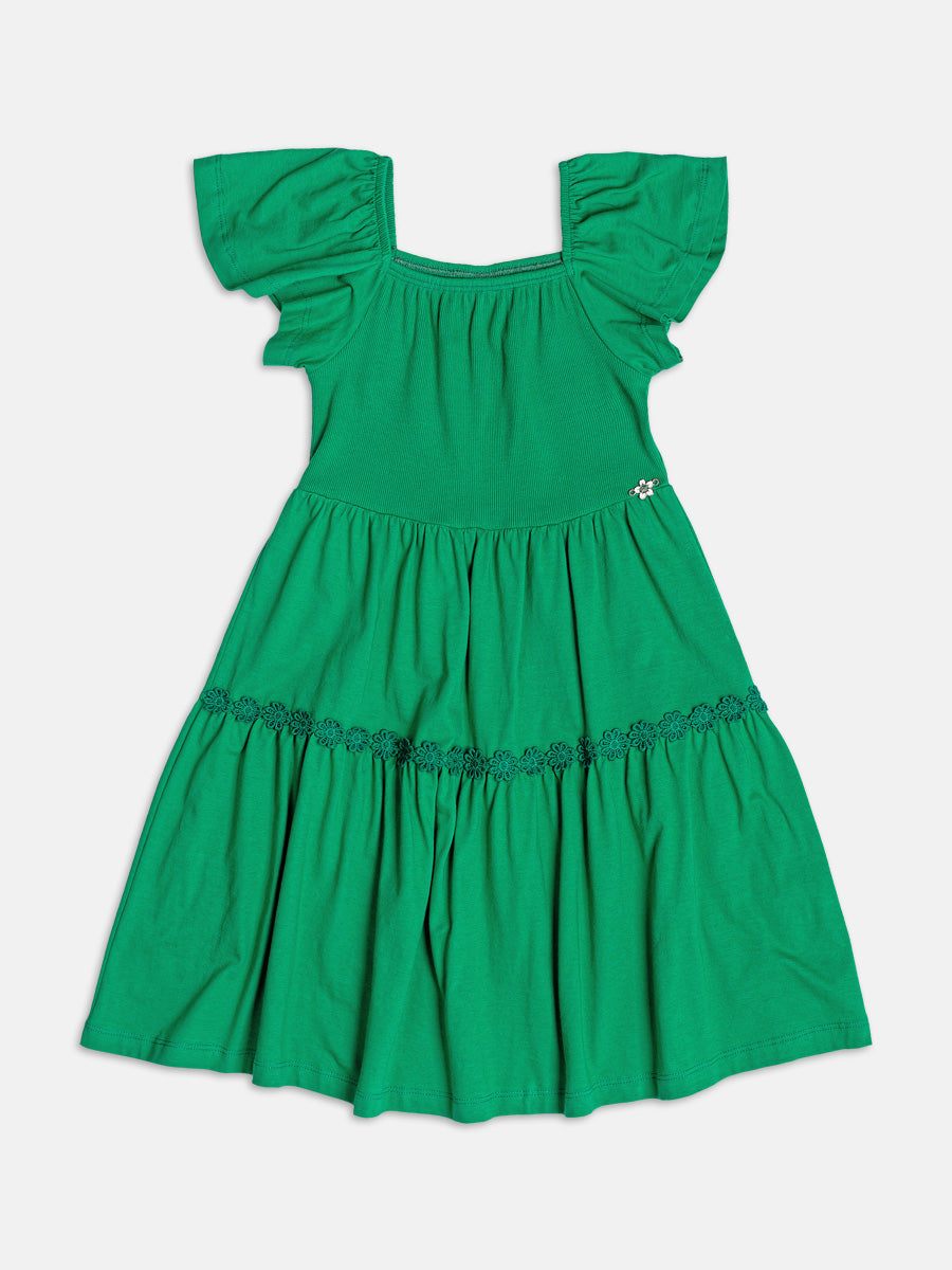 Vestido Malha Florzinhas Verde Momi