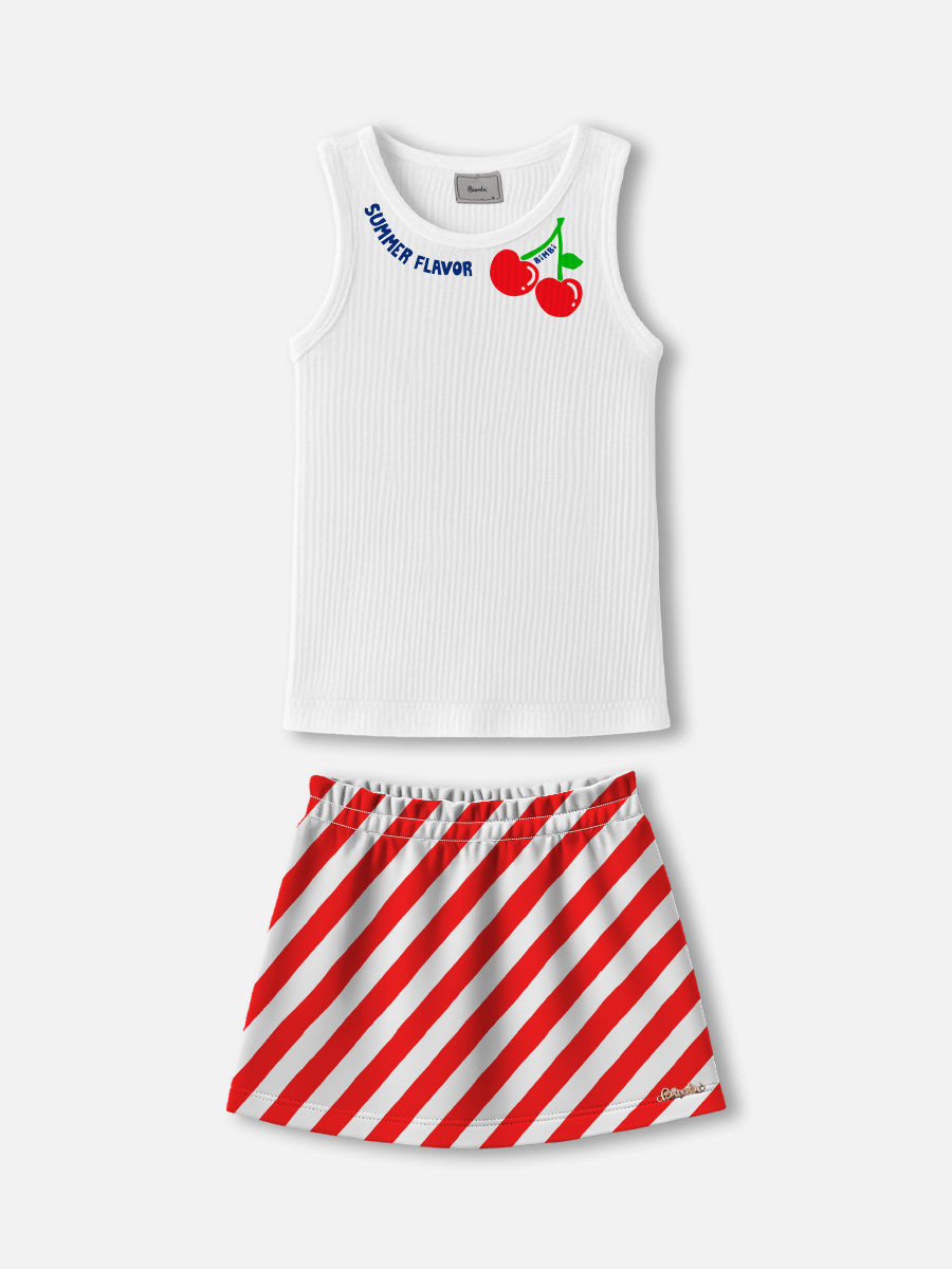 Conjunto Regata e Saia Listrada Cereja Bimbi