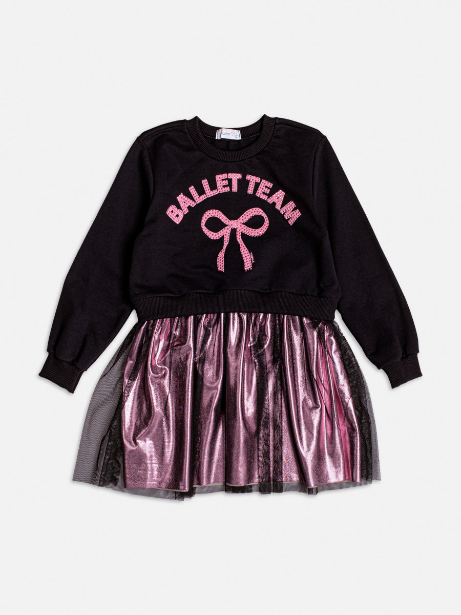 Vestido Manga Longa Com Saia De Tule Preto - BambolePetit