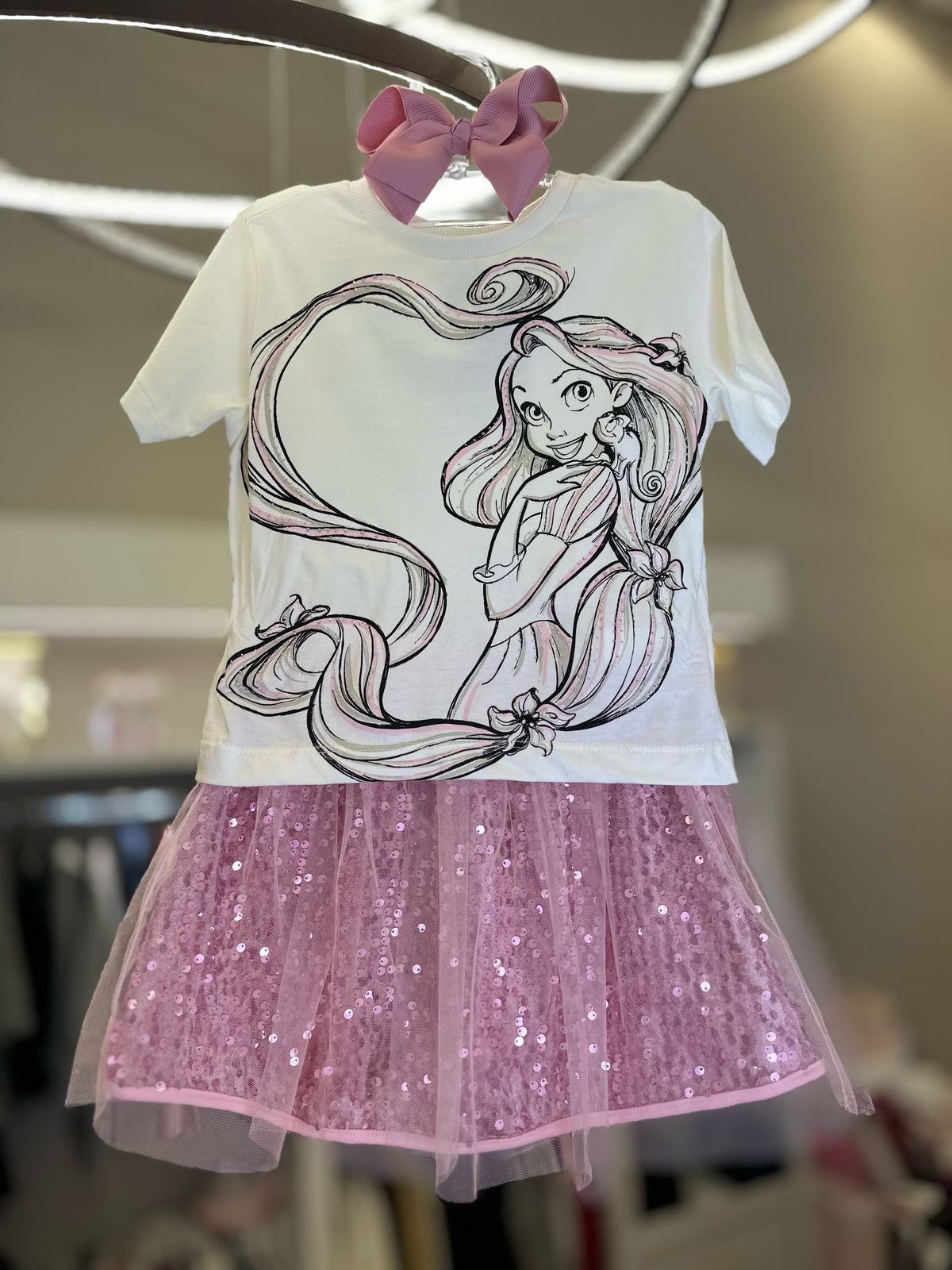 Conjunto Blusa Rapunzel Strass Pérola e Saia Tule Rosa - BambolePetit