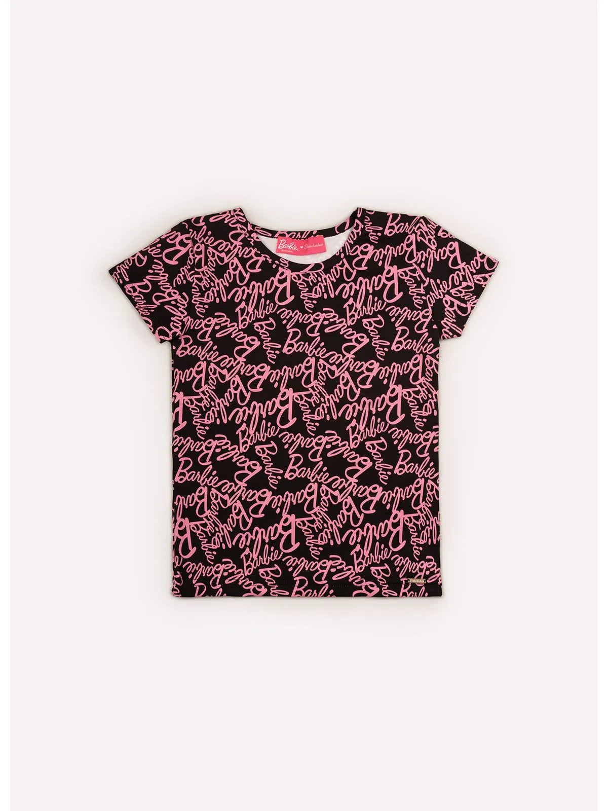 Blusa Light Manga Curta Estampada Barbie Pituchinhus Barbie Fundo Preto - BambolePetit