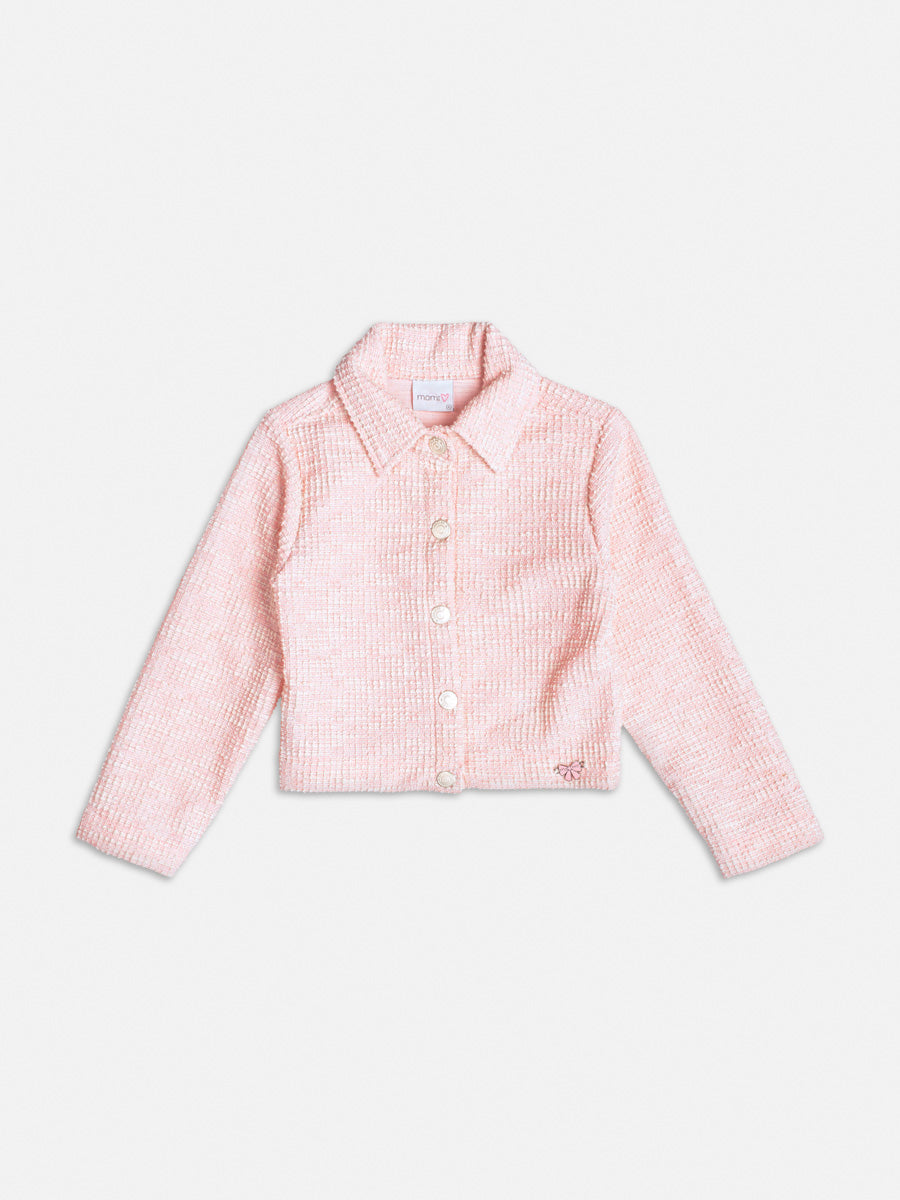 Casaco De Tweed Com Brilho Rosa - BambolePetit