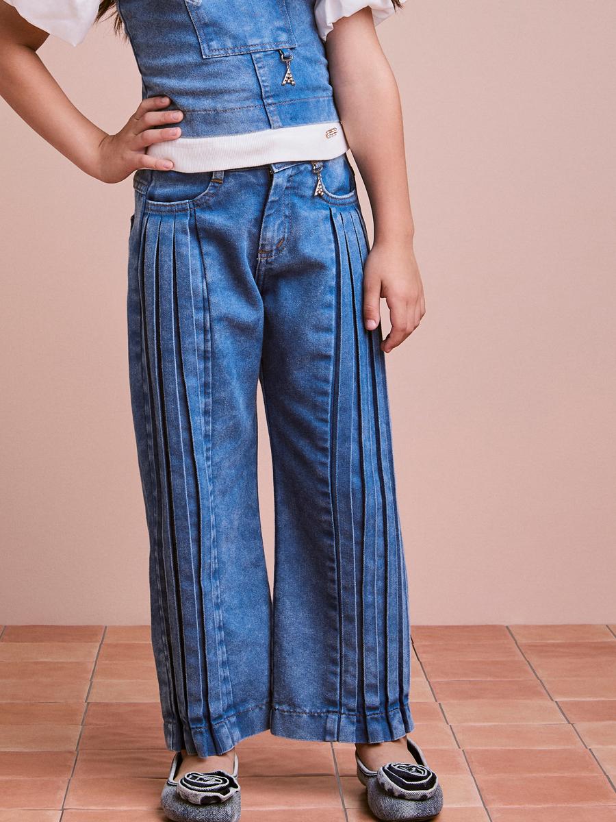 Calça Jeans Plissada Anime